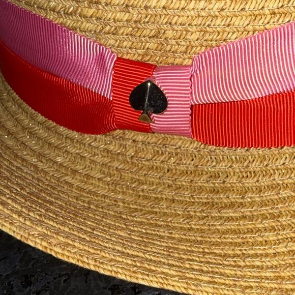 NEW KATE SPADE TAN TRILBY BICOLOR PINK RED BAND FEDORA HAT GOLD SPADE NWT main image 9